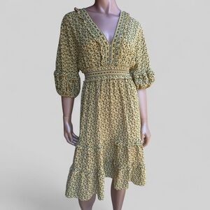 Max Studio Dress Maxi Tiered Ruffle Prairie Cottage Country lemons S XS teired